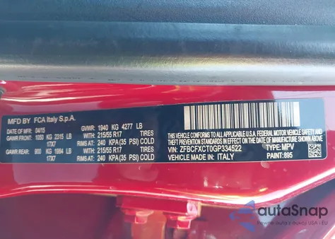 2016 Fiat 500X Trekking из США, поврежденный, VIN ZFBCFXCT0GP334522